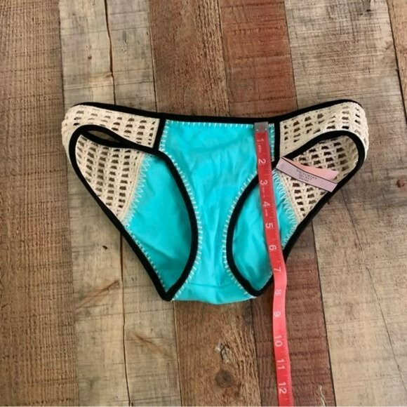 Victoria secret womens crochet boho bikini bottom in teal and tan -S - Picture 3 of 8